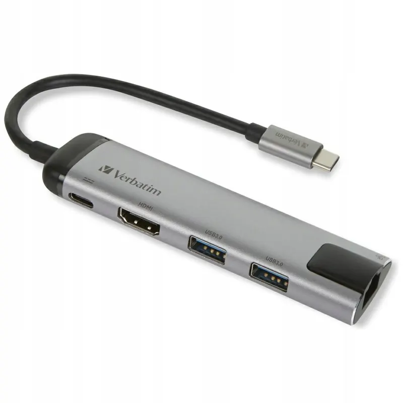 Verbatim Hub Usb-c: 2x Usb 3.0, Hdmi 4K, Gigabit Ethernet, Pd