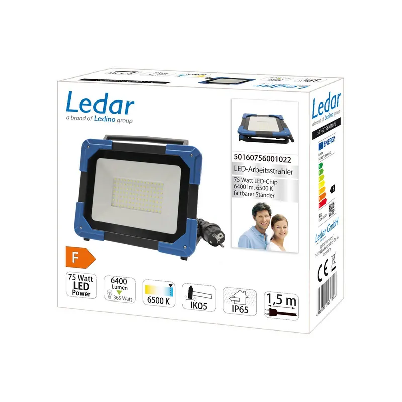 Reflektor budowlany LED Ledar 6 500 K 120° czarny 75 W