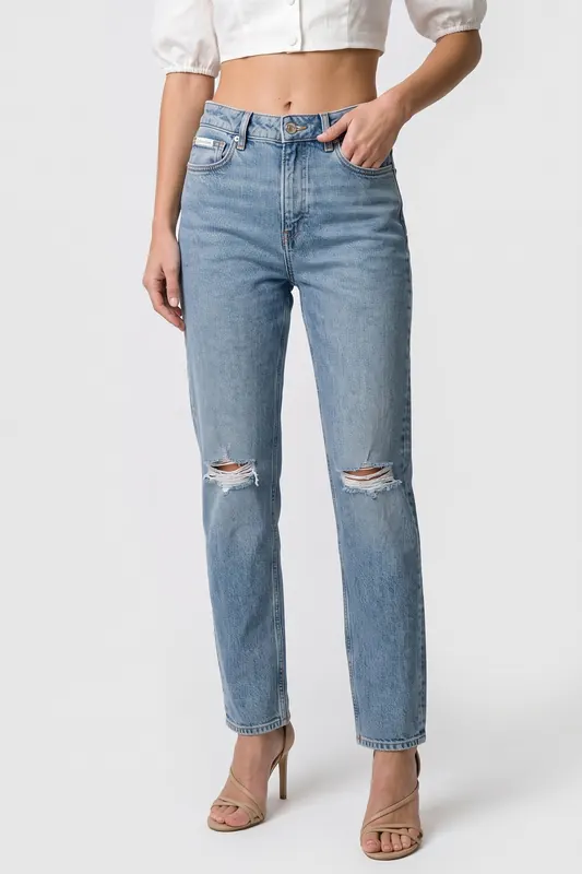 Calvin Klein Mom Jean Sonny Blue Maat: W32 Long | Straight Broeken Outlet | Dames | Blauw