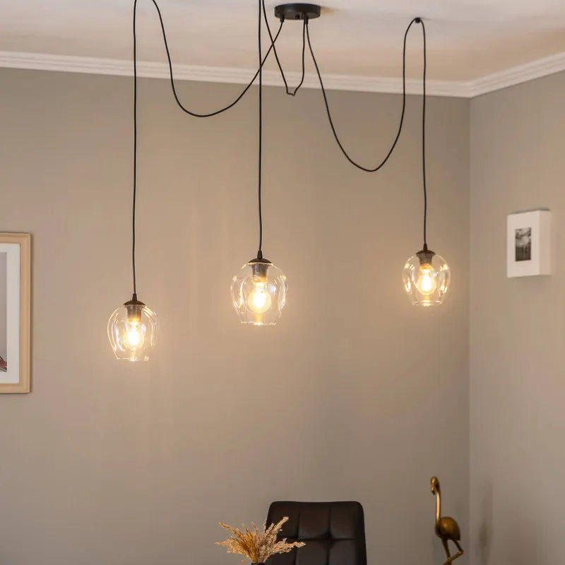 Lampa wisząca Starla, zdecentralizowana, 3-punktowa, przezroczysta, szkło, E27