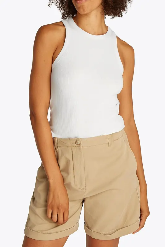 Tommy Hilfiger Slim 5x2 Rib Tank Top Ecru Maat: S | Mouwloze Tops Outlet | Dames | Ecru
