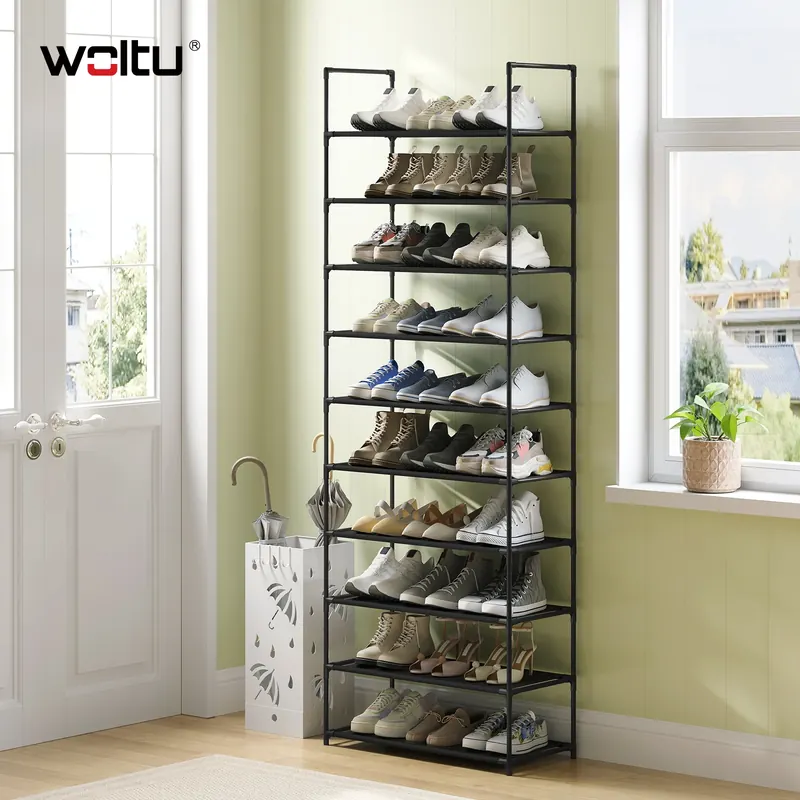 WOLTU 3/5/6/10-poziomowy regał na buty, szafka na buty z metalową ramą, organizer do przechowywania butów do salonu, przedpokoju, oszczędzający miejsce, wąska półka