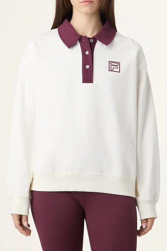 FILA Lagrio Loose Polo Sweatshirt Egret-fig Maat: L | Sweaters Outlet | Dames | Wit