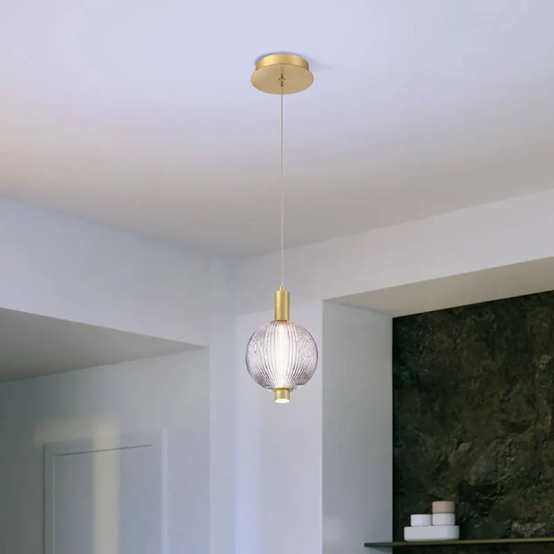 Żyrandol LED PALMAS, złota/dymnoszara, Ø 15 cm, 1-punktowa, szkło