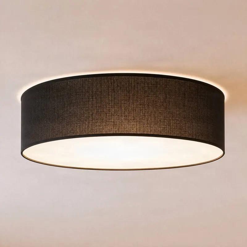 Lampa sufitowa Marshall, czarna, Ø 50 cm, metal/rattan