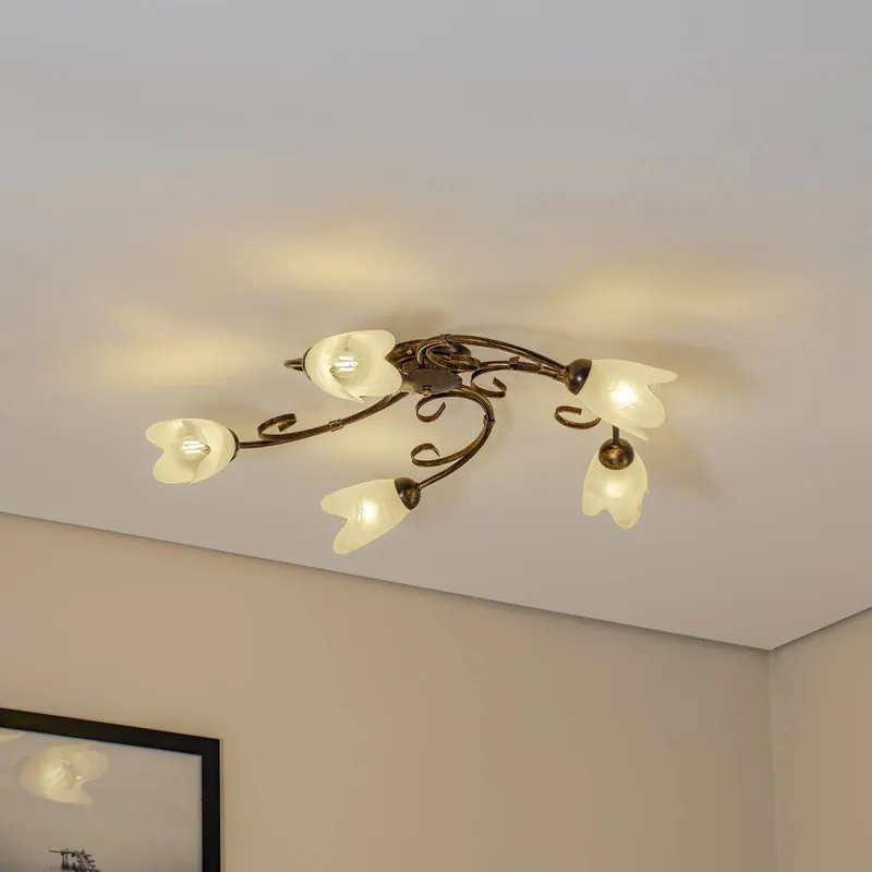 Lampa sufitowa Odino, 5-punktowa, kolor brązowy, metal, szkło