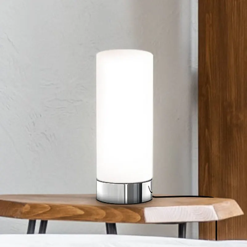 Lampa stołowa Gari, wysokość 24,5 cm, chrom/biały, szkło, E14