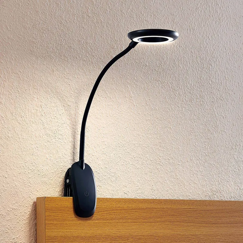 Lampa z klipsem LED Harumi, czarna, akumulator, USB, 51 cm