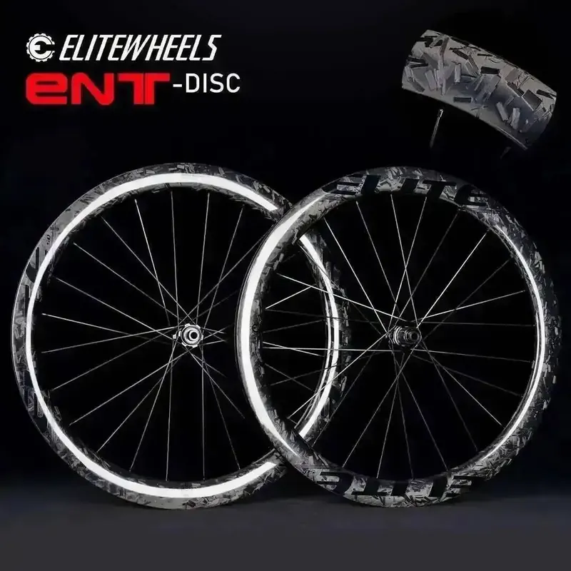 ELITEWHEELS Kute Karbonowe Koła Szosowe z Tarczami, Wzór Forged, 38/50, Kompatybilne z Systemem Tubeless, Mocowanie Center Lock lub 6-otworowe.