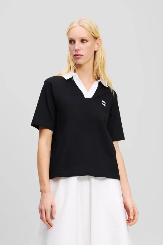 Karl Lagerfeld Ikon Patch Polo T-shirt Black Maat: XS | Tops Outlet | Dames | Zwart