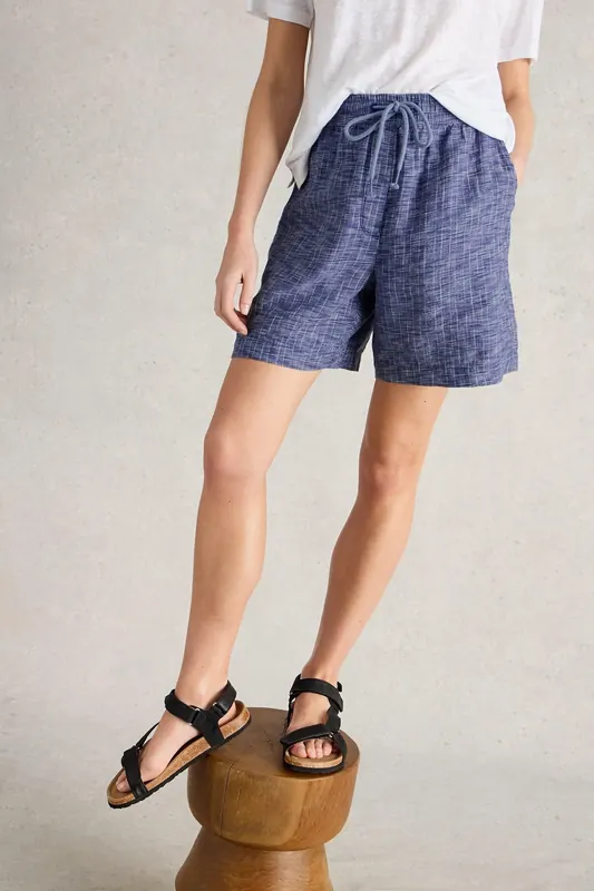 White Stuff Belle Linen Short Blue Multi Maat: 6 | Korte Broeken Outlet | Dames | Blauw