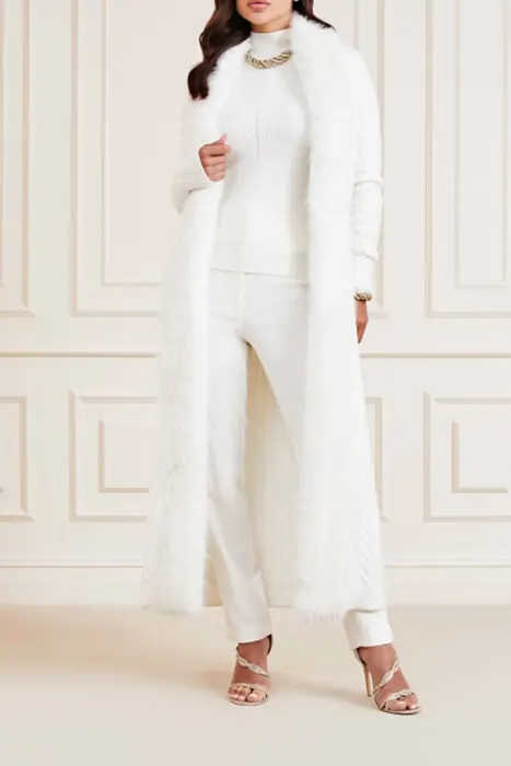 GUESS Marciano By  Paula Faux Fur Long Pale Coat Pearl Maat: S | Faux-Fur Jassen Outlet | Dames | Wit