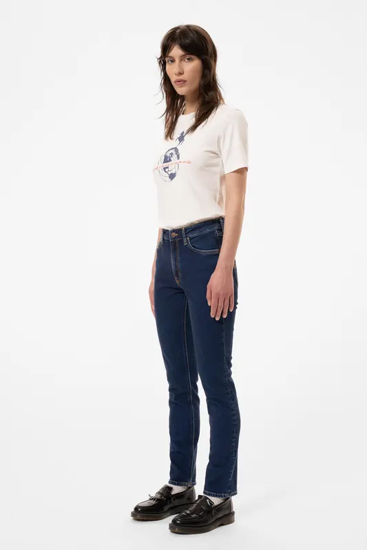 Nudie Jeans Mellow Mae Indigo Rain Dark Blue Maat: W28L30 | Straight Jeans Outlet | Dames | Blauw