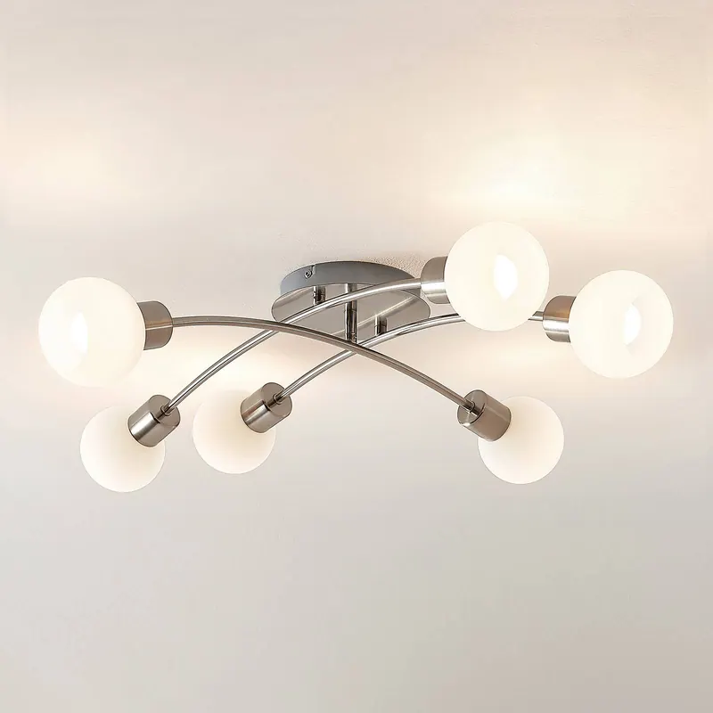 Lampa sufitowa Lindby Agmar, kolor nikiel, szkło, 6-punktowa, E14