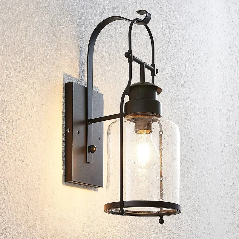 Lindby Rozalie kinkiet, czarny, metal, latarnia, 44cm