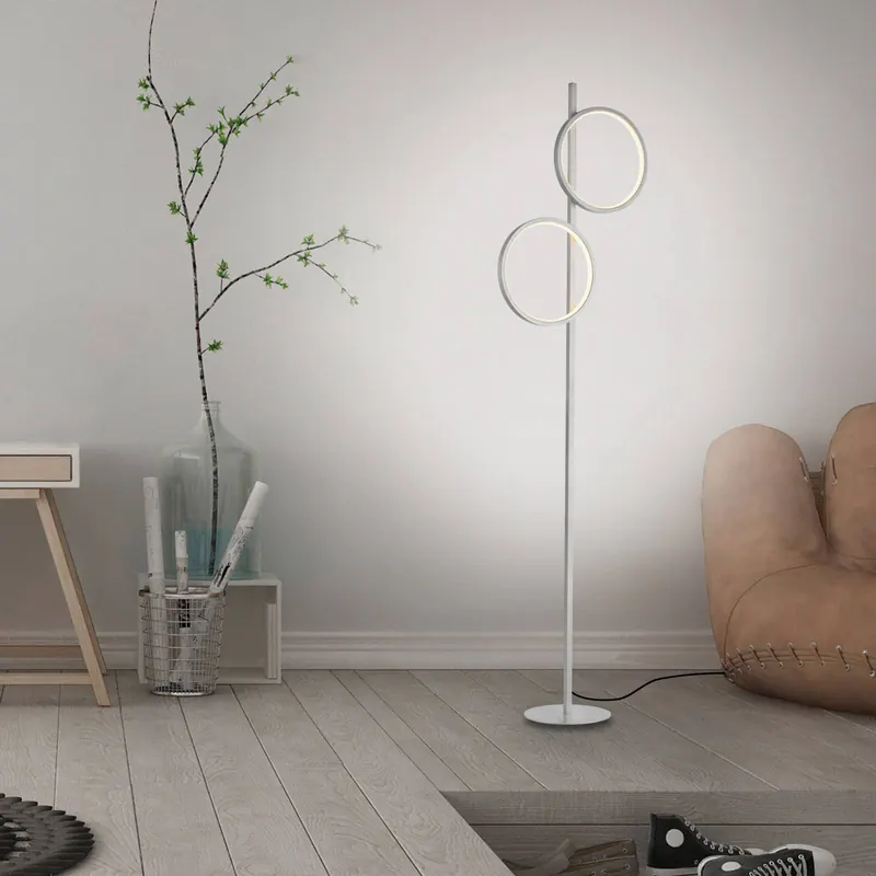 Lampa stojąca LED Mini-Ritus, srebrna, żelazna, z 2 pierścieniami