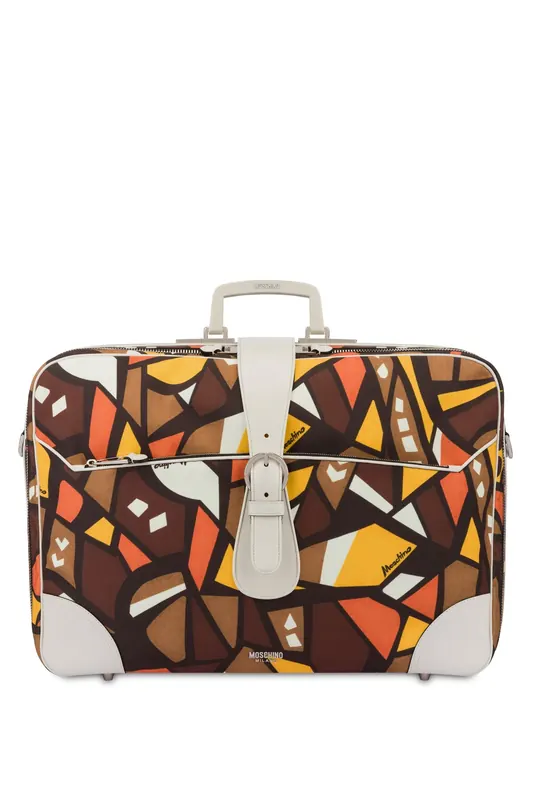 Moschino Canvas Travel Bag Wood Print Brown Maat: OS | Laptoptassen Outlet | Heren | Bruin