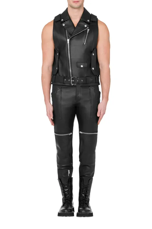 Moschino Nappa Leather Biker Vest Black Maat: 52 | Leren Jassen Outlet | Heren | Zwart