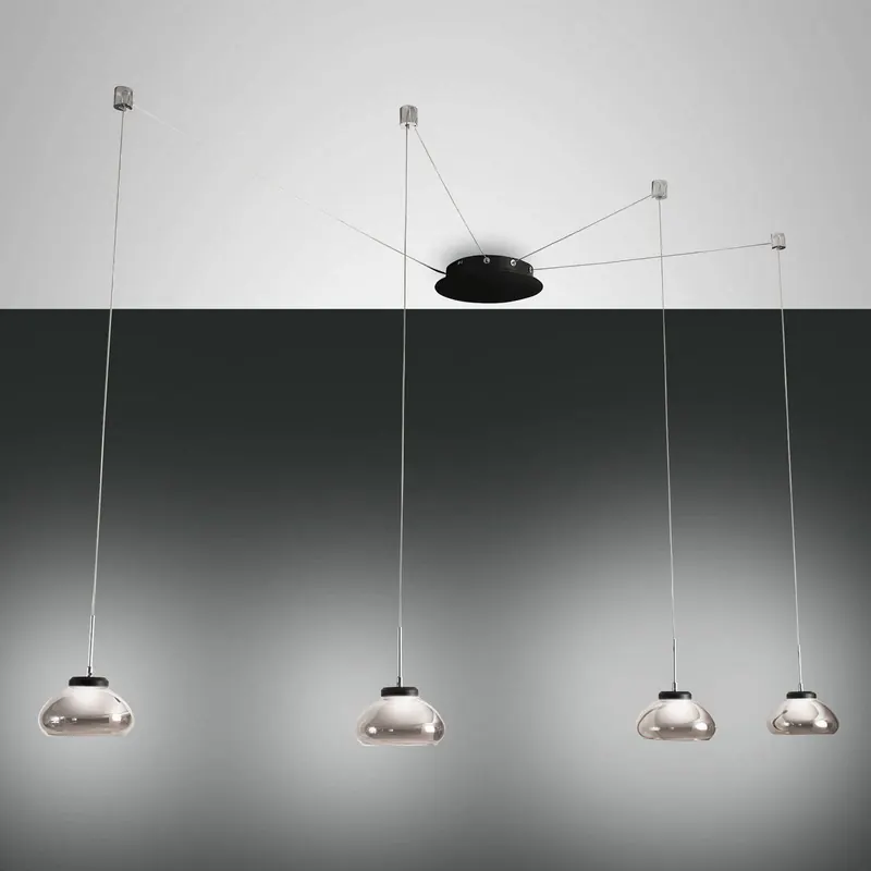Żyrandol LED Arabella, 4-pkt. szary/bursztyn