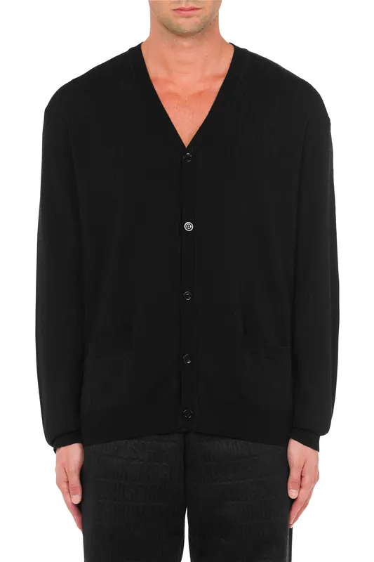 Moschino Allover Logo Wool Cardigan Black Maat: 46 | Cardigans Outlet | Heren | Zwart