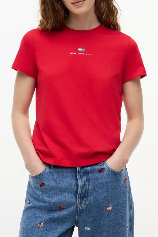 Tommy Hilfiger Regular Us Linear Ss Amaryllis Red Maat: M | Tops Outlet | Dames | Rood