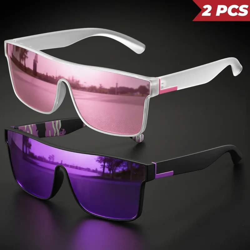 2 SZT. Klasyczne, kolorowe okulary przeciwsłoneczne sportowe - soczewka jednoczęściowa, UV400, unisex, do aktywności na świeżym powietrzu, podróży i na co dzień