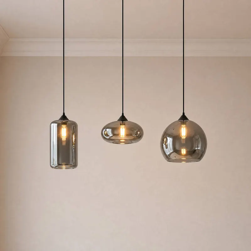 Lampa wisząca Lindby Marla, 3-punktowa, szkło, dymny szary, 102 cm