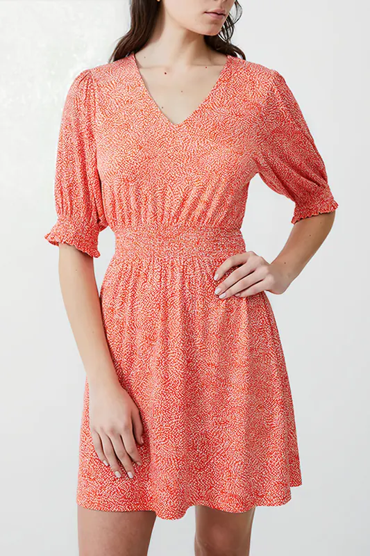 French Connection Bernice Shirred Dress Short Mandarin/seapink/ivr Maat: 12 | Mini Jurken Outlet | Dames | Blauw