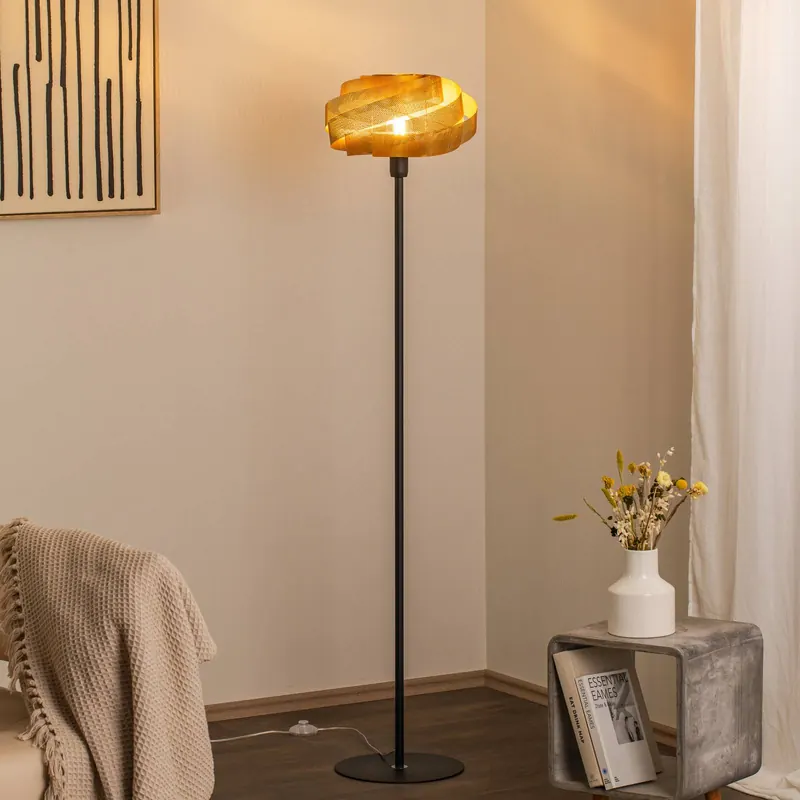 Lampa podłogowa Vento, czarna/złota, metalowa, Ø 40 cm, E27