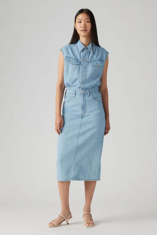 Levi's Iconic Sleeveless Lightweight  Dress Light Indigo Maat: S | Midi Jurken Outlet | Dames | Blauw