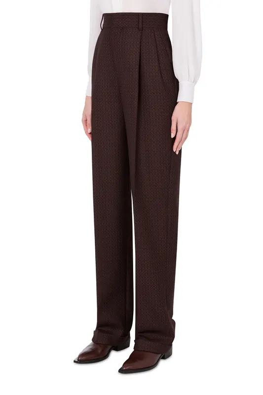 Moschino Peace Jacquard Wool Trousers Brown Maat: 44 | Pantalons Outlet | Dames | Bruin