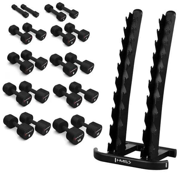 ZESTAW HANTLI POLIURETANOWYCH HPT 2 x 1 - 10 KG (110 KG) + STOJAK STR37 HMS (one size)
