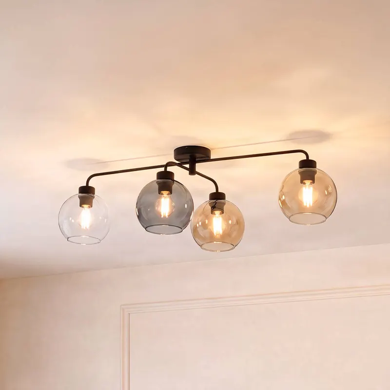 Lampa sufitowa Cubus 4-punktowa przezroczysta/bursztynowa/szara