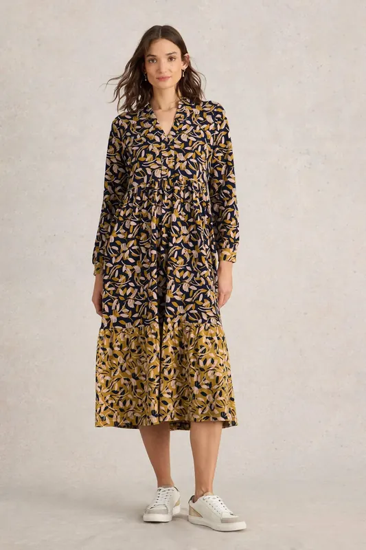 White Stuff Aimee Jersey Dress Chartreuse Multi Maat: 22 | Blousejurken Outlet | Dames | Blauw