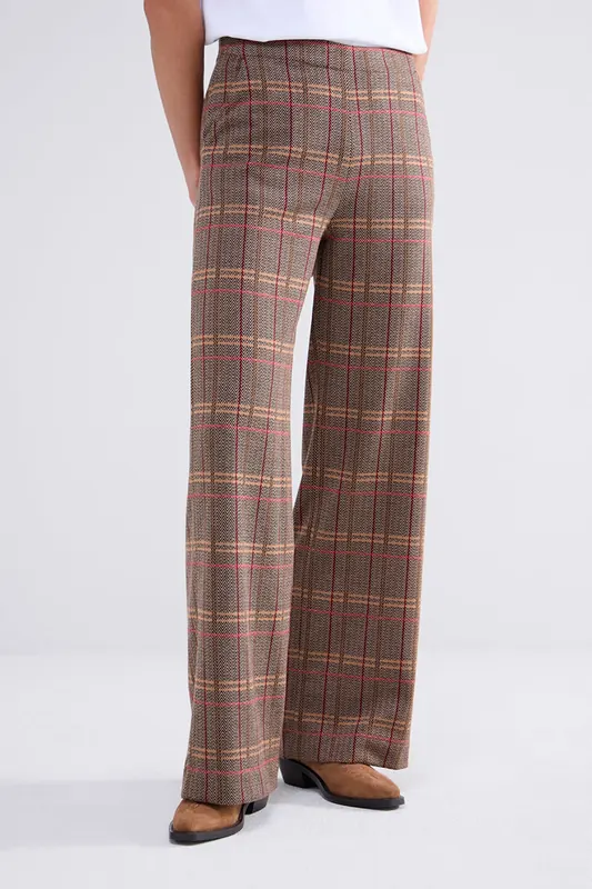 Summum Woman Wide Leg Pants Check Jacquard Caramel Coffee Maat: S | Wijde Broeken Outlet | Dames | Bruin