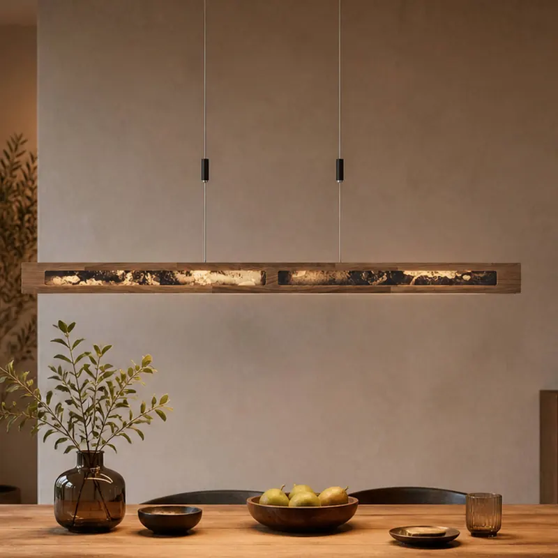 Żyrandol LED Chile XS, dąb/kolorowy łupek, długość 89 cm