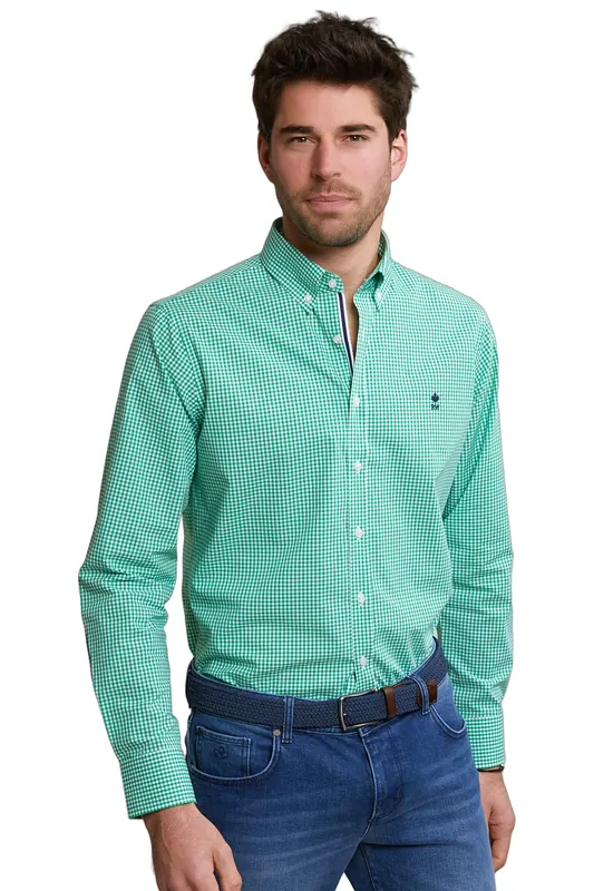 River Woods Custom Fit Checked Cotton Shirt Green/white Maat: XXL | Casual Overhemden Outlet | Heren | Groen