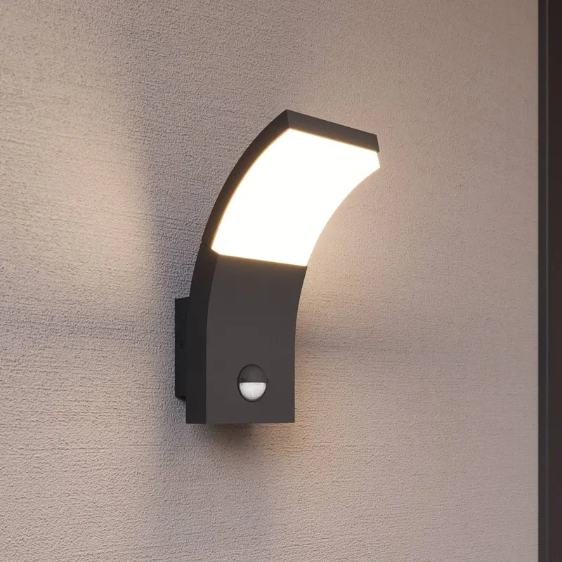 Lucande kinkiet LED Timm, czujnik, 20cm, antracyt, IP54