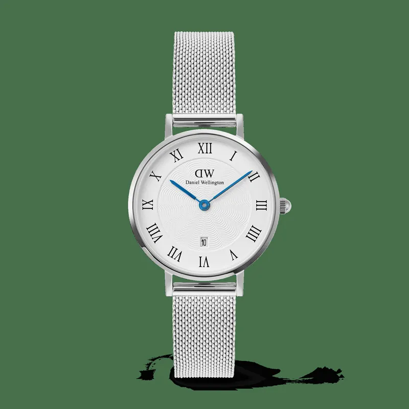Daniel Wellington DW Watch Petite Roman Numerals Date Silver 28mm