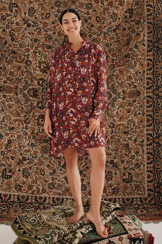 Louise Misha Dress Wara Fox Flowers Guedra Maat: 34 | Mini Jurken Outlet | Dames | Bruin