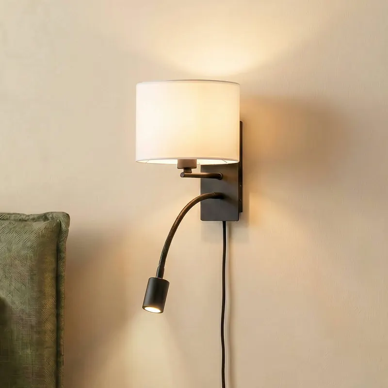 Lindby kinkiet Florens, czarny, lampka do czytania LED, 23,5 cm