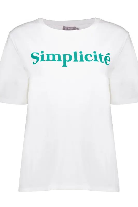 Geisha T-shirt Simplicity Off-white/emerald Maat: XXL | Tops Outlet | Dames | Wit