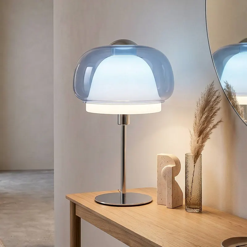 Lampa stołowa Belomontejo, niebiesko-przezroczysta, szkło, E27
