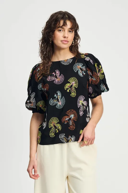 POM Amsterdam Top - Embroidery Sky Black Maat: 44 | Blouses Outlet | Dames | Zwart